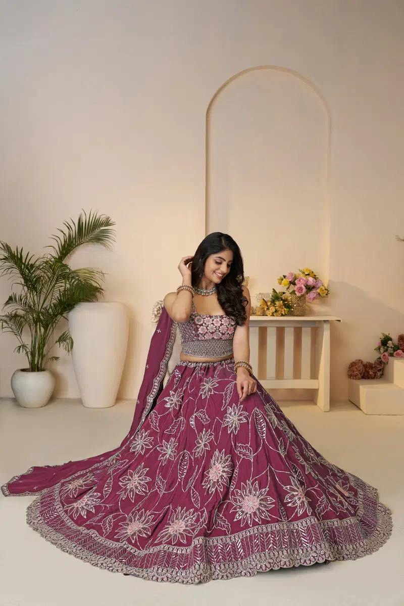 Kf 28 Pink Satin Silk Sequin Work Bridal Lehenga Best Wholesale Shop In Surat